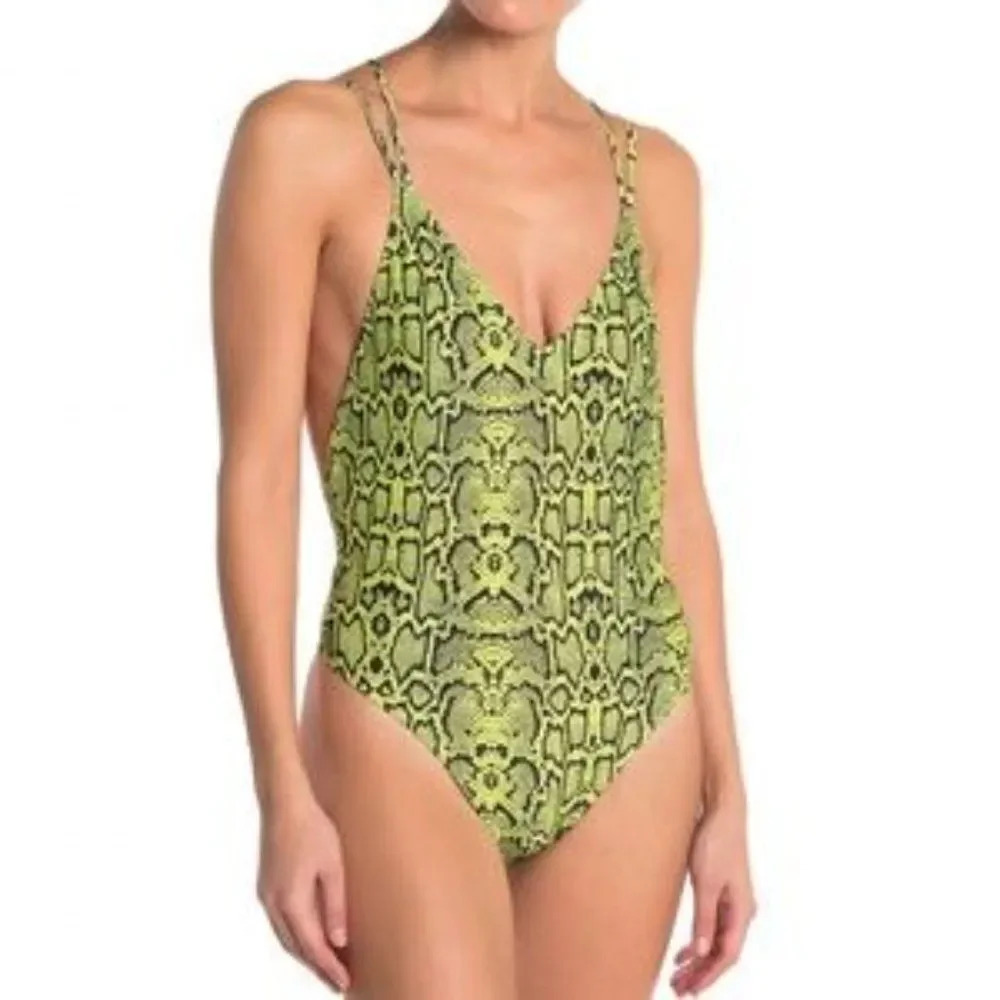 KENDALL + KYLIE Black/ Green Snake Printed One-piece Swimsuit Size Small
